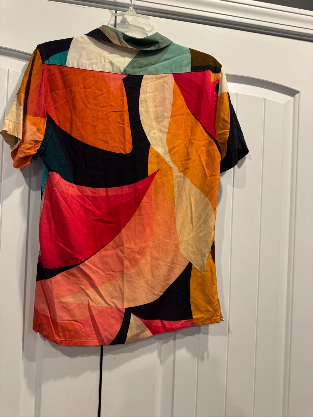 Express Abstract Multicolor Short-Sleeve Button Front Top - Picture 5 of 5